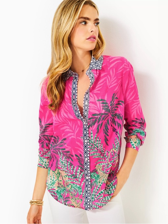 Lilly Pulitzer Tops - Lilly Pulitzer Long Sleeve Button Up Lake View Cotton Tunic Animal Jungle Print